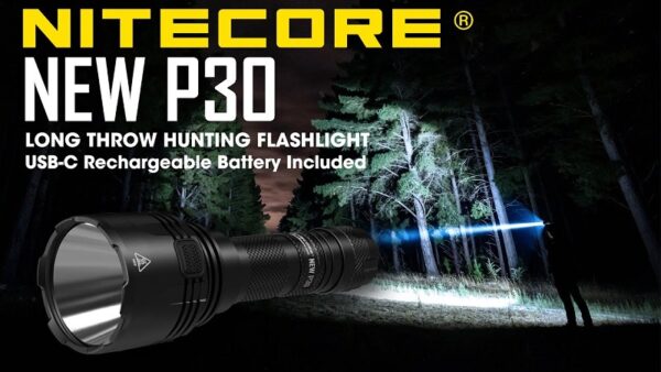 NiteCore P30 Tactical Long Range Hunting Flashlight (1,000 Lumens 618m Beam) + 5000mAh 21700 USB-C Rechargeable Battery