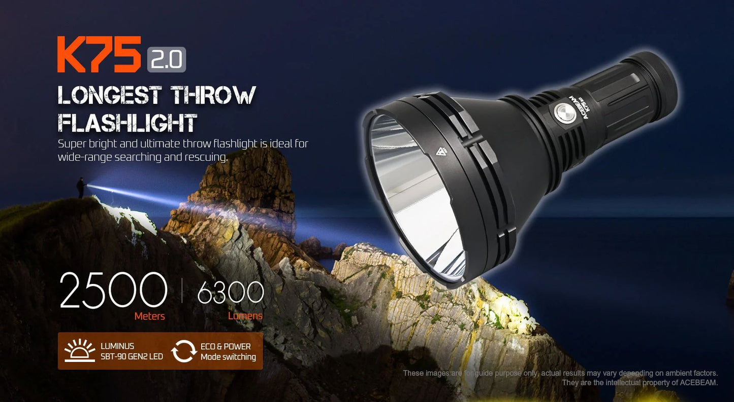 Acebeam K75 2.0 Longest throw Flashlight- 6300 lumen - 2500 meter (NEW!!!!)