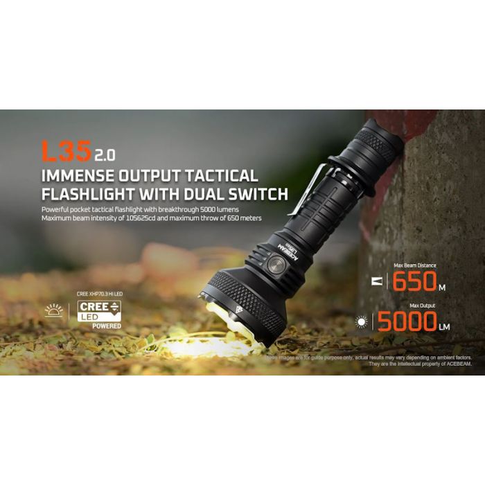 Acebeam L35 2.0 Tactical Flashlight CREE XHP70.3 HI - 5000 Lumens/650m-Black (NEW!!!!!!)