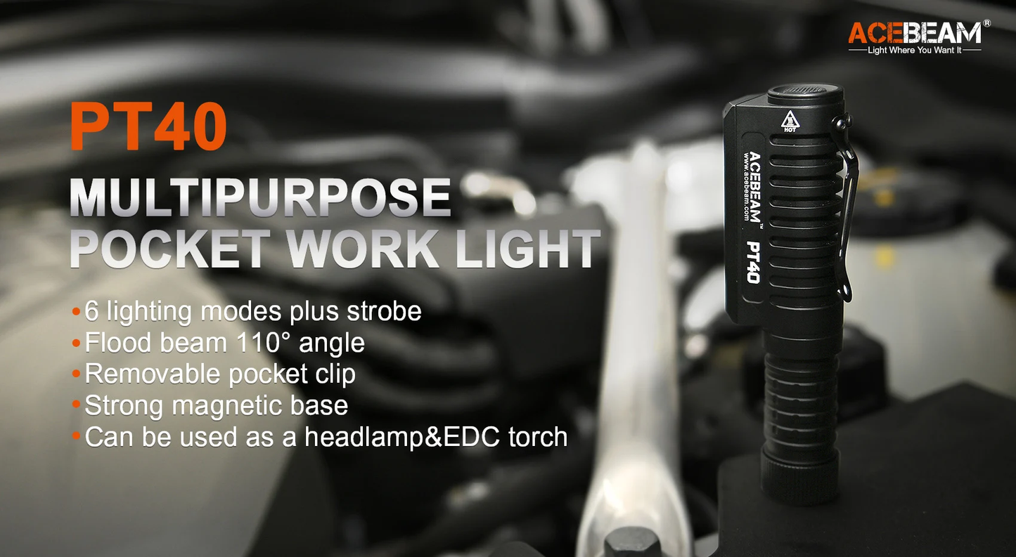 Acebeam PT-40 Multipurpose Work Flashlight & L-shape Headlight - 3000 Lumens