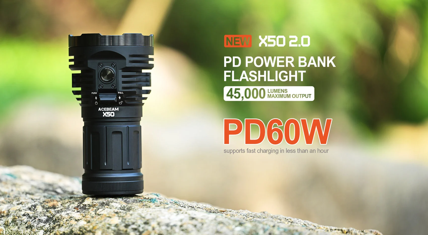 Acebeam X50 2.0 PD Power Bank Flashlight - 45000 Lumen (NEW)
