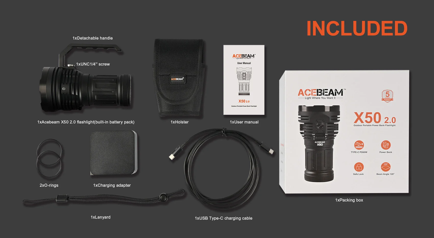 Acebeam X50 2.0 PD Power Bank Flashlight - 45000 Lumen (NEW)