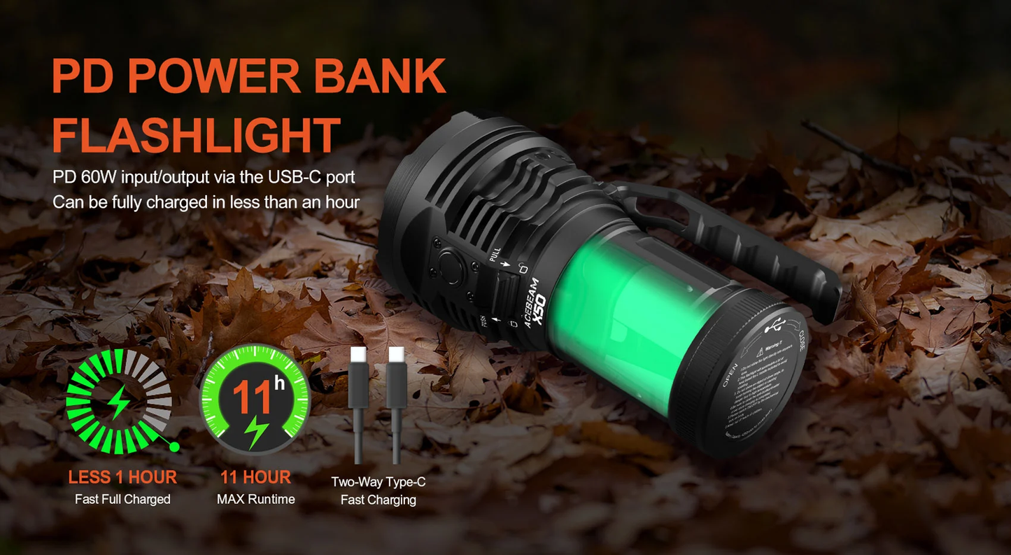 Acebeam X50 2.0 PD Power Bank Flashlight - 45000 Lumen (NEW)