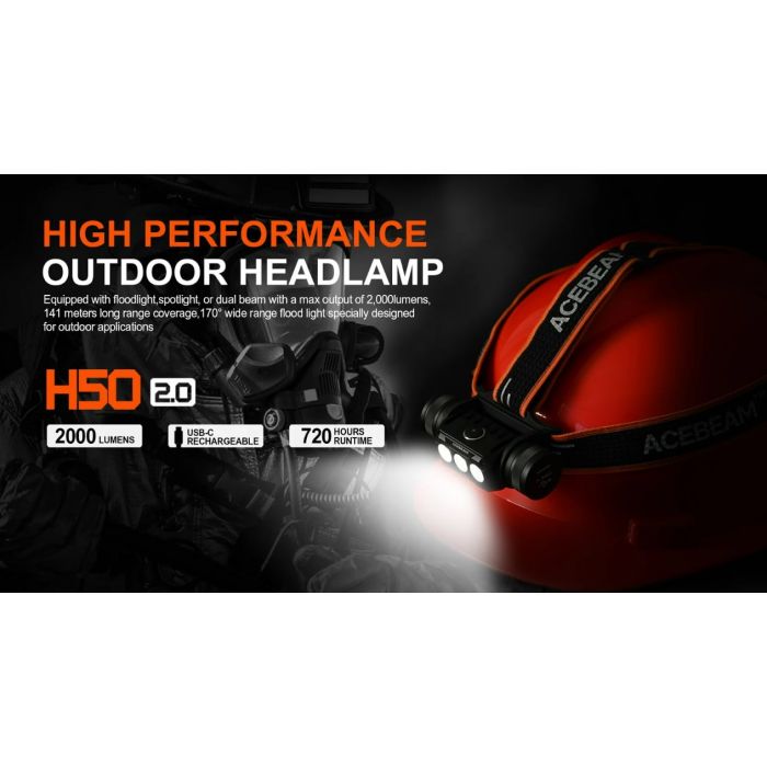 Acebeam H50 2.0 Wide Beam LED Headlamp-2000Lumens/137m