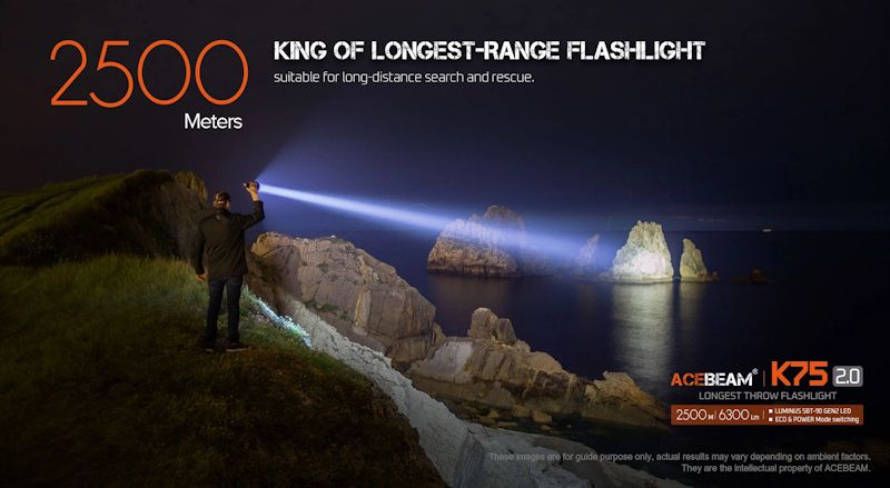 Acebeam K75 2.0 Longest throw Flashlight- 6300 lumen - 2500 meter (NEW!!!!)