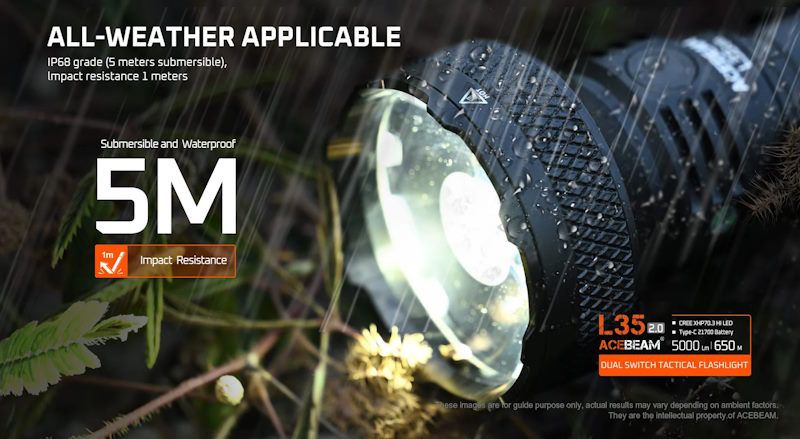 Acebeam L35 2.0 Tactical Flashlight CREE XHP70.3 HI - 5000 Lumens/650m-Black (NEW!!!!!!)